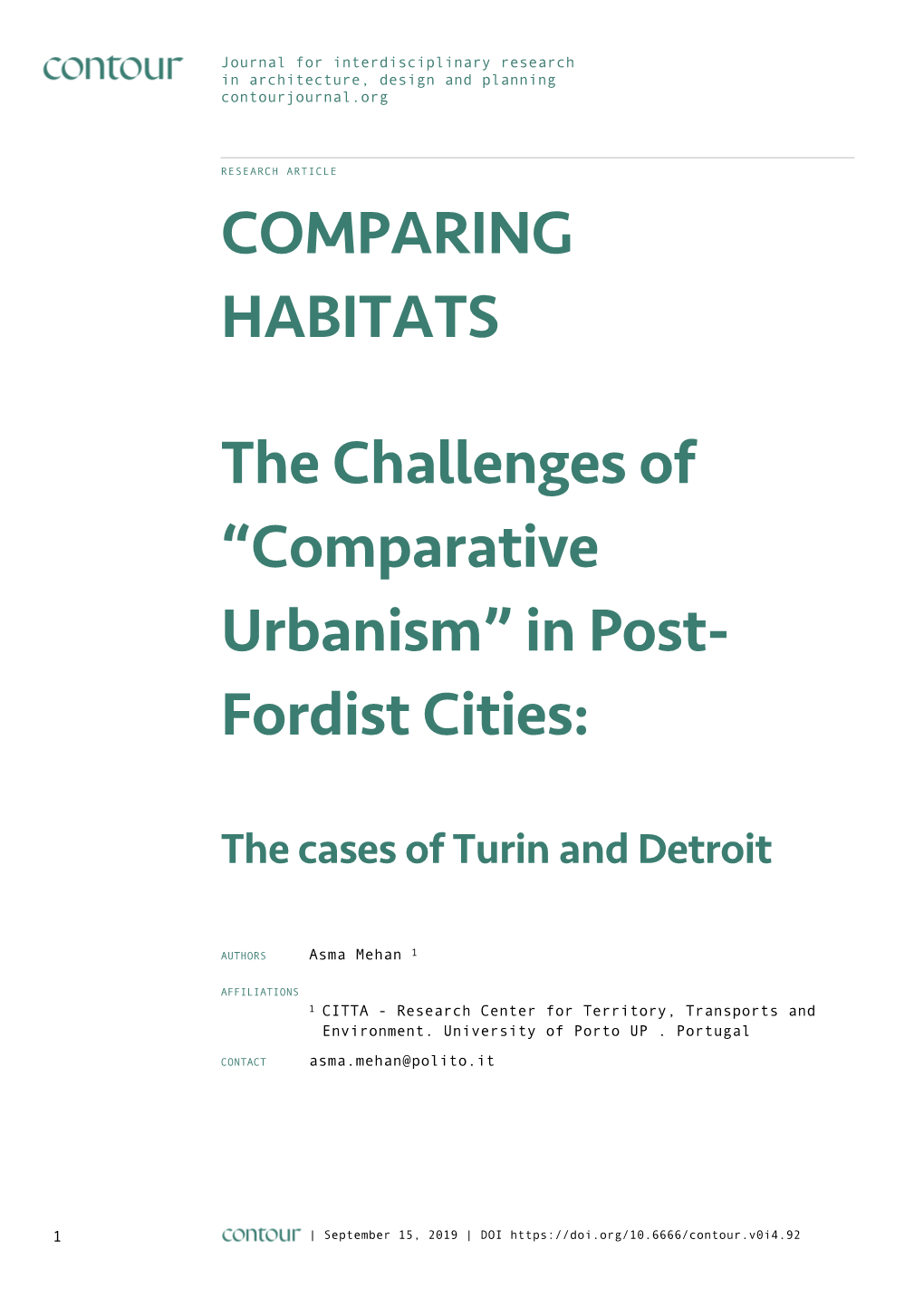 “Comparative Urbanism” in Post- Fordist Cities
