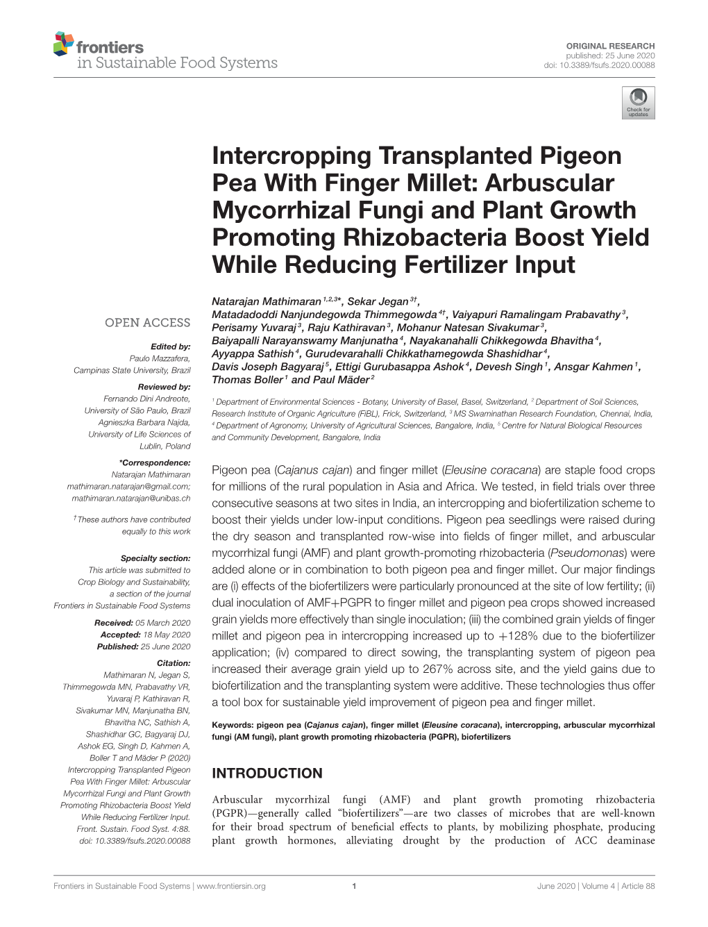 Intercropping Transplanted Pigeon Pea with Finger Millet: Arbuscular