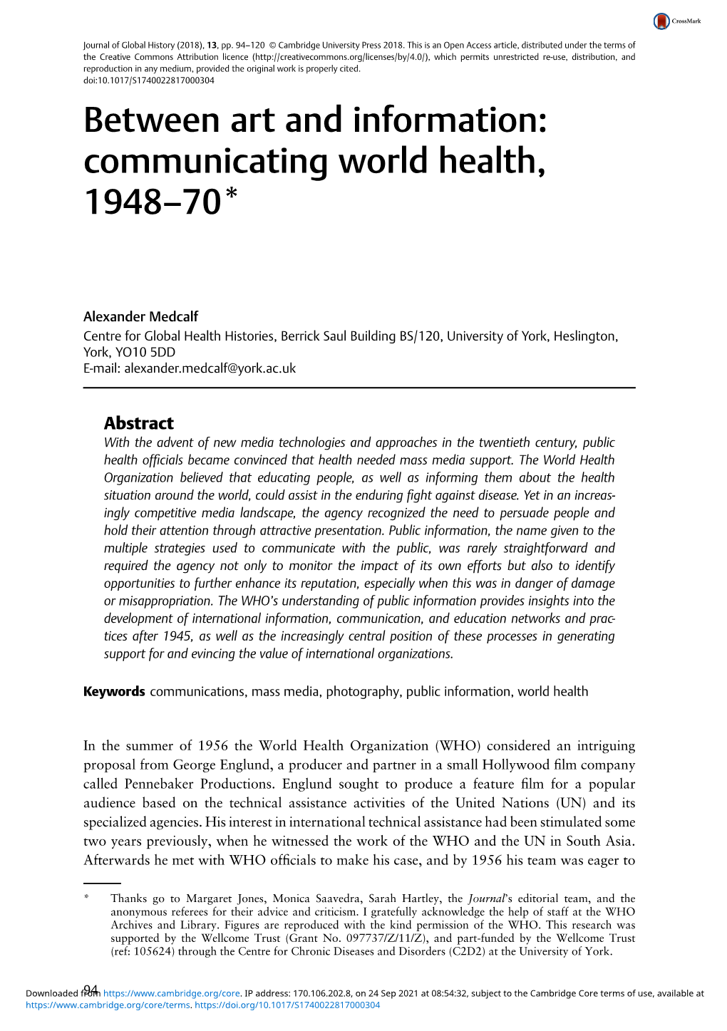 Between Art and Information: Communicating World Health, 1948–70*