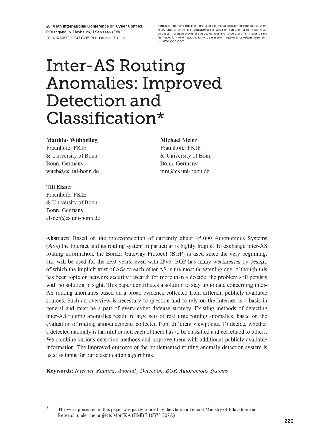 Inter-AS Routing Anomalies: Improved Detection and Classification*