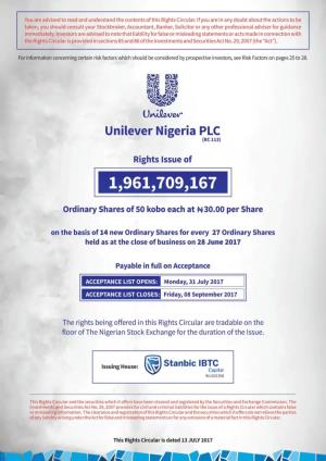 Unilever Nigeria PLC Rights Circular