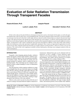 Evaluation of Solar Radiation Transmission Through Transparent Facades