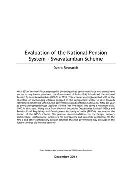 Evaluation of the National Pension System - Swavalamban Scheme