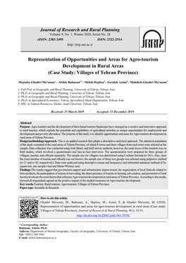 Representation of Opportunities and Areas for Agro-Tourism Development in Rural Areas (Case Study: Villages of Tehran Province)