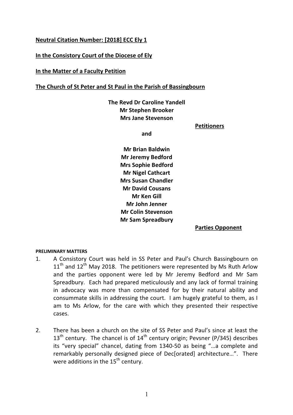 Re St. Peter & St. Paul Bassingbourn [2018] ECC Ely 1