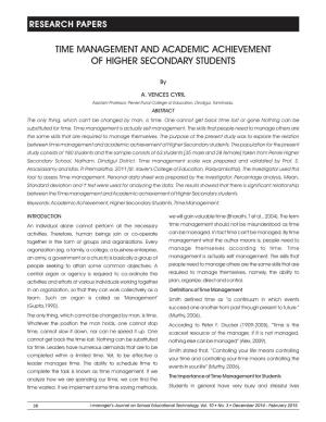 Time Management and Academic Achievement of Higher Secondary Students