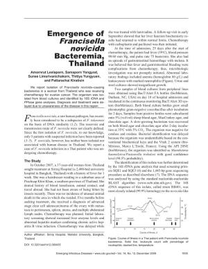 Francisella Novicida–Causing Two Samples of Blood Cultures from Peripheral Lines Bacteremia in a Woman from Thailand Who Was Receiving Chemotherapy for Ovarian Cancer