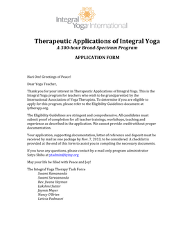 Applications of Integral Yoga a 300-Hour Broad-Spectrum Program