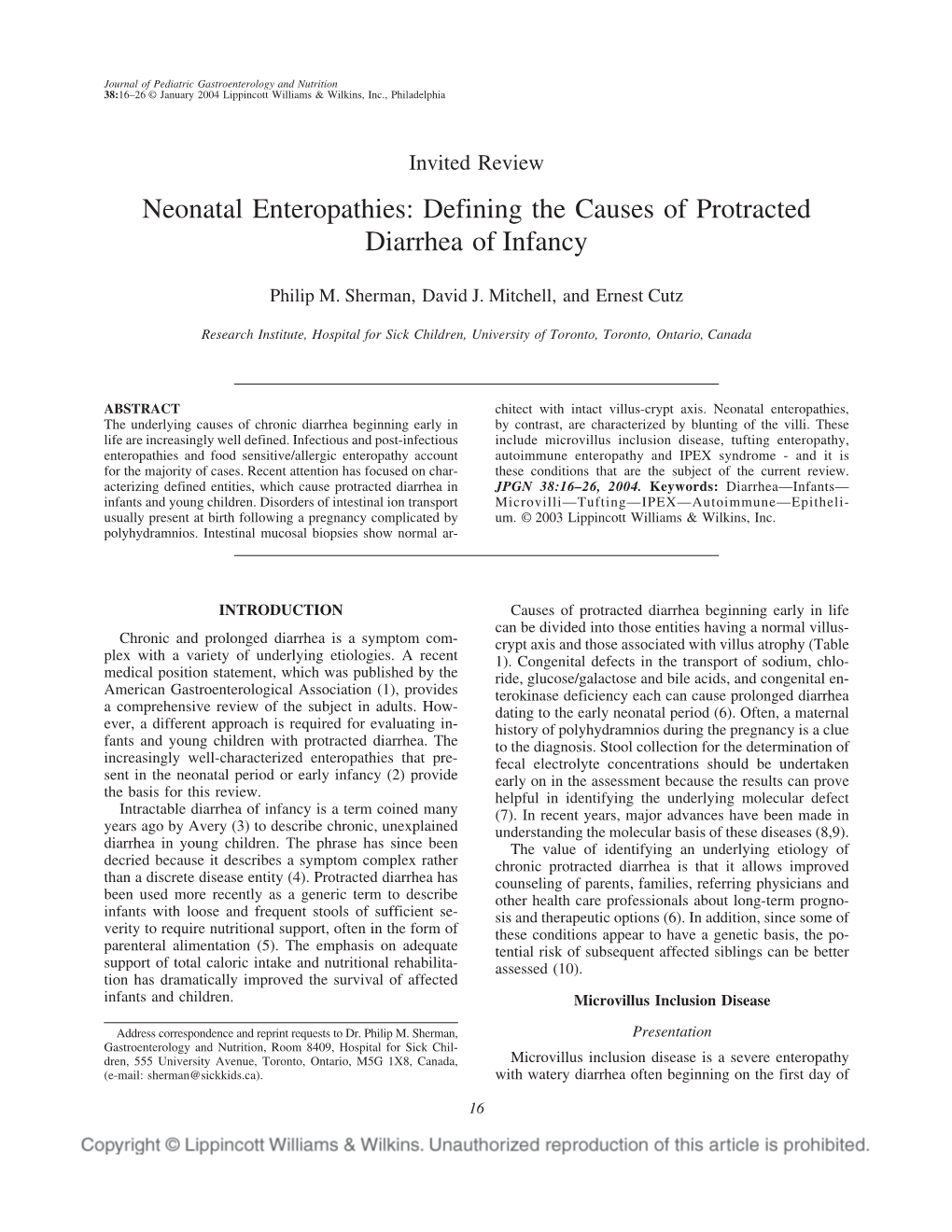 Neonatal Enteropathies: Defining the Causes of Protracted Diarrhea of Infancy