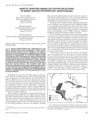 Genetic Variation Among Cultivated Selections of Mamey Sapote (Pouteria Spp