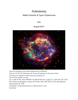 Astronomy Stellar Evolution & Type II Supernovae