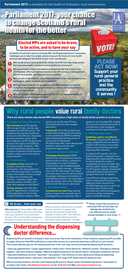Why Rural People Value Rural Family Doctors There Are Many Reasons Why Elected Mps Should Place a High Value on Family Doctor Practice in Rural Areas: 1