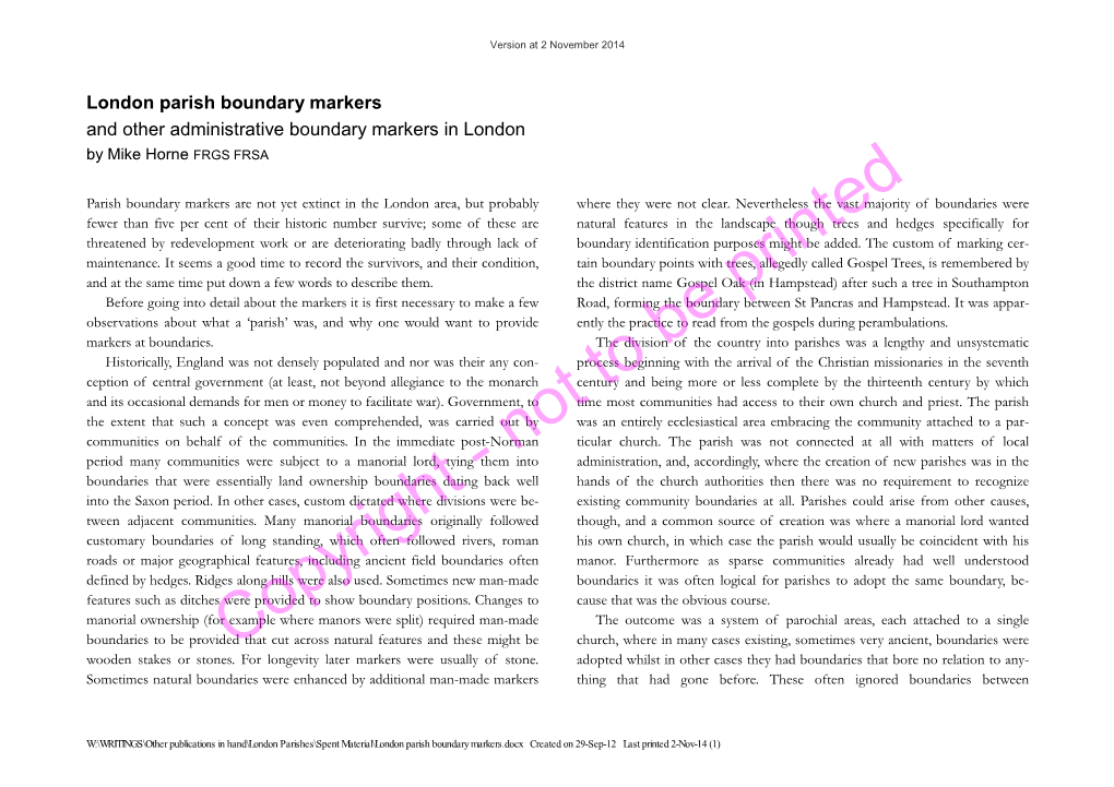 London Parish Boundary Markers and Other Administrative Boundary Markers in London by Mike Horne FRGS FRSA