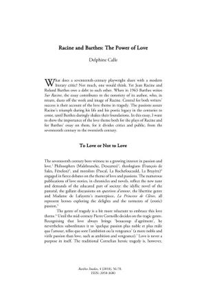 Racine and Barthes: the Power of Love