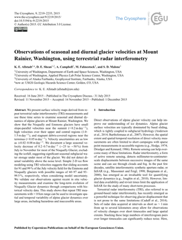 Observations of Seasonal and Diurnal Glacier Velocities at Mount Rainier, Washington, Using Terrestrial Radar Interferometry
