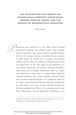 The Teacher and the Forest: the Pennsylvania Forestry Association, George Perkins Marsh, and the Origins of Conservation Education