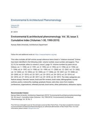 Environmental & Architectural Phenomenology. Vol. 30, Issue 3