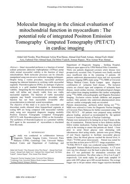 Molecular Imaging in the Clinical Evaluation of Mitochondrial Function in Myocardium