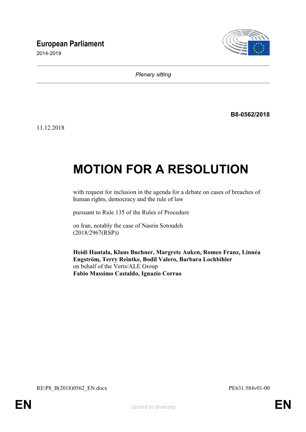 En En Motion for a Resolution