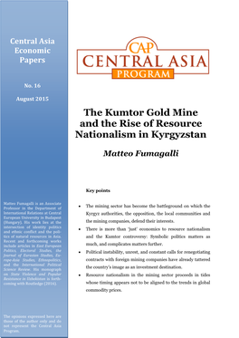 The Kumtor Gold Mine and the Rise Of