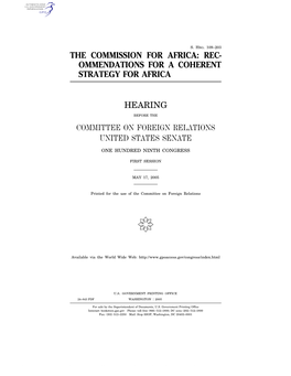 The Commission for Africa: Rec- Ommendations for a Coherent Strategy for Africa