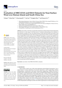 Evaluation of HRCLDAS and ERA5 Datasets for Near-Surface Wind Over Hainan Island and South China Sea