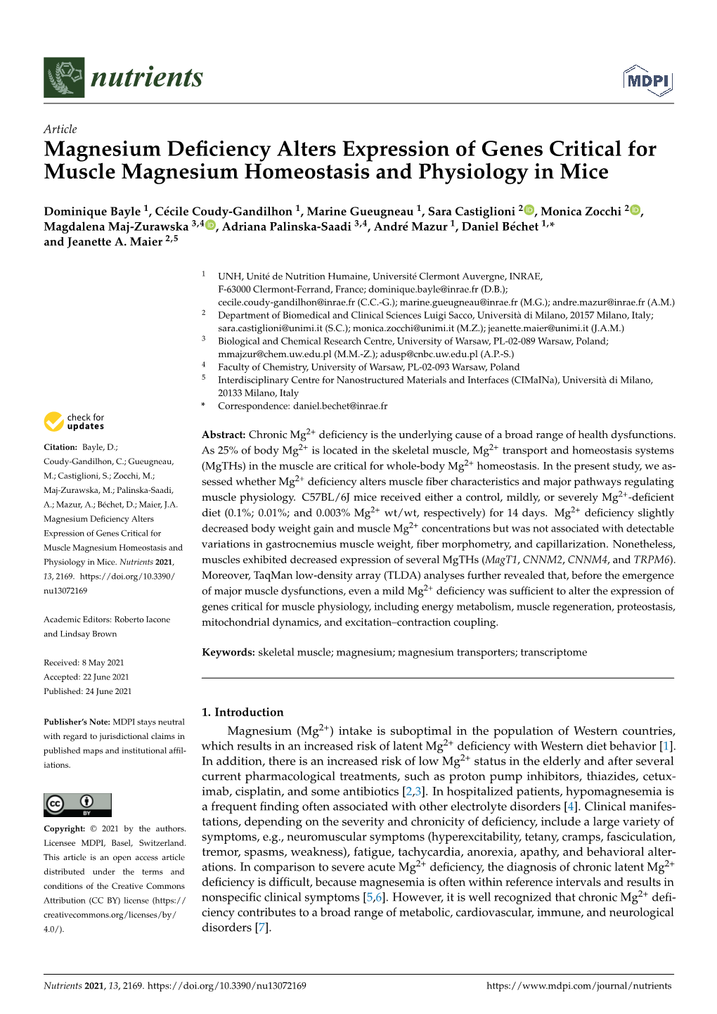 Magnesium Deficiency Alters Expression of Genes Critical For