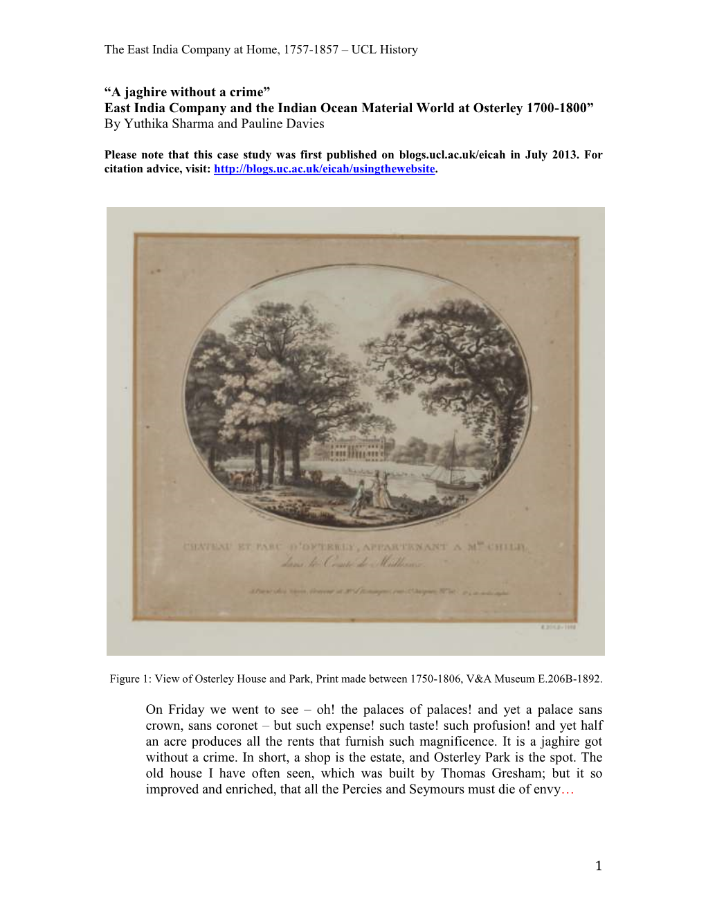East India Company and the Indian Ocean Material World at Osterley 1700-1800” by Yuthika Sharma and Pauline Davies