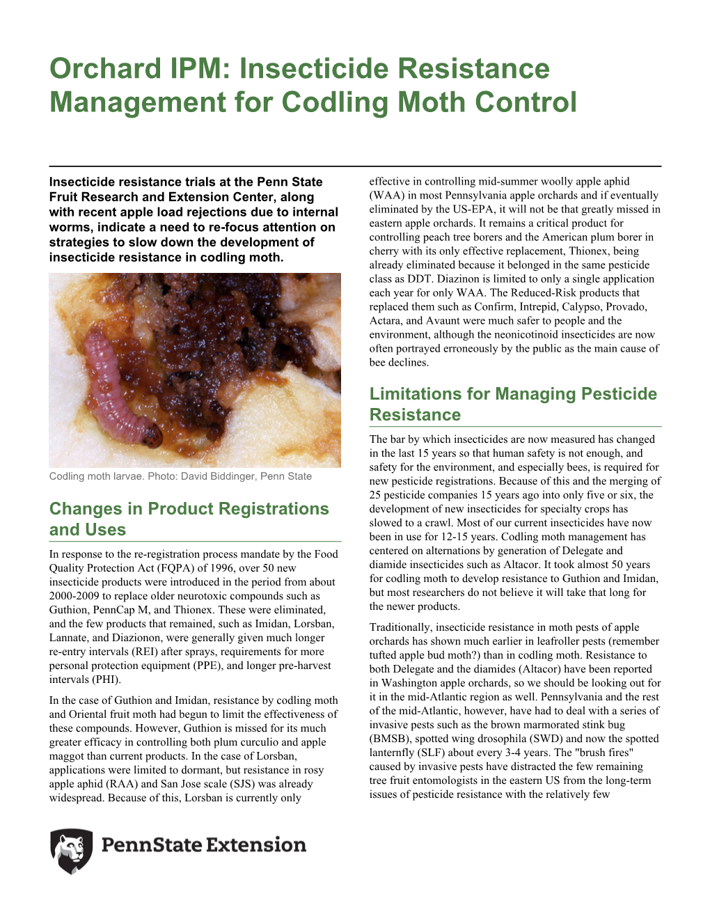 Insecticide Resistance Management for Codling Moth Control