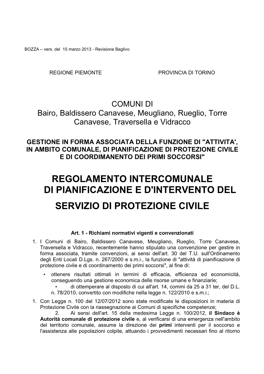 Regolamentointercomunale Di PROTEZIONE CIVILE