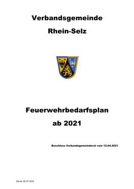 Feuerwehrbedarfsplanung Der Verbandsgemeinde Rhein-Selz