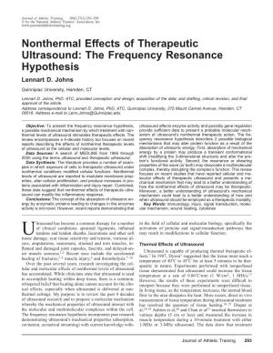 Nonthermal Effects of Therapeutic Ultrasound: the Frequency Resonance Hypothesis Lennart D