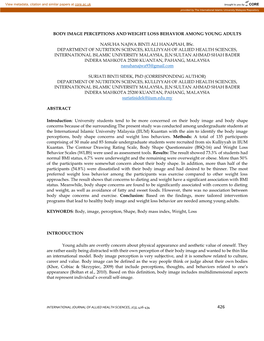 Body Image Perceptions and Weight Loss Behavior Among Young Adults