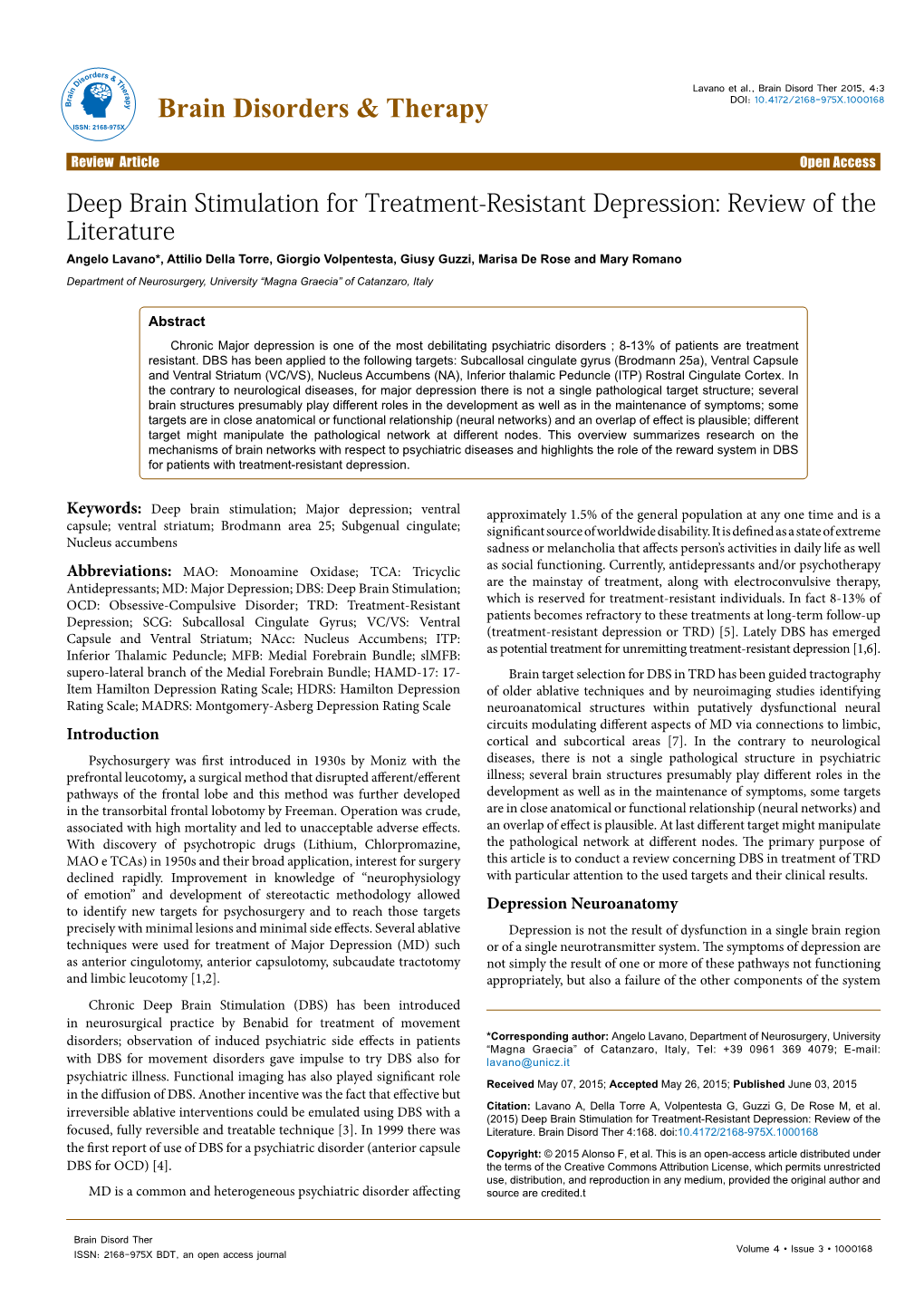 Deep Brain Stimulation for Treatment