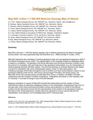 Map 600: a New 1:1 000 000 Bedrock Geology Map of Alberta G.J