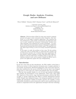 Google Dorks: Analysis, Creation, and New Defenses