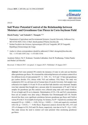 Soil Water Potential Control of the Relationship Between Moisture and Greenhouse Gas Fluxes in Corn-Soybean Field