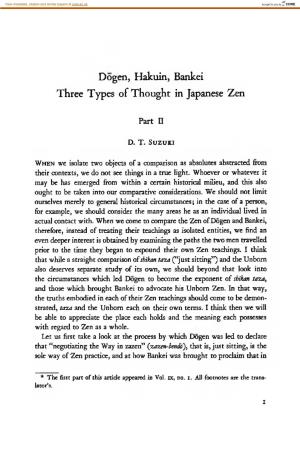 Dogen, Hakuin, Bankei Three Types of Thought in Japanese Zen