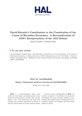 David Ricardo's Contribution to the Constitution of The