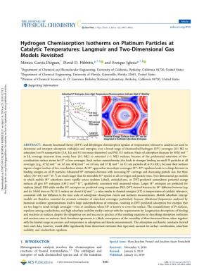 Hydrogen Chemisorption Isotherms on Pt Particles at Catalytic