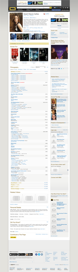 Sarah Wayne Callies Top 500 Actress | Writer | Soundtrack