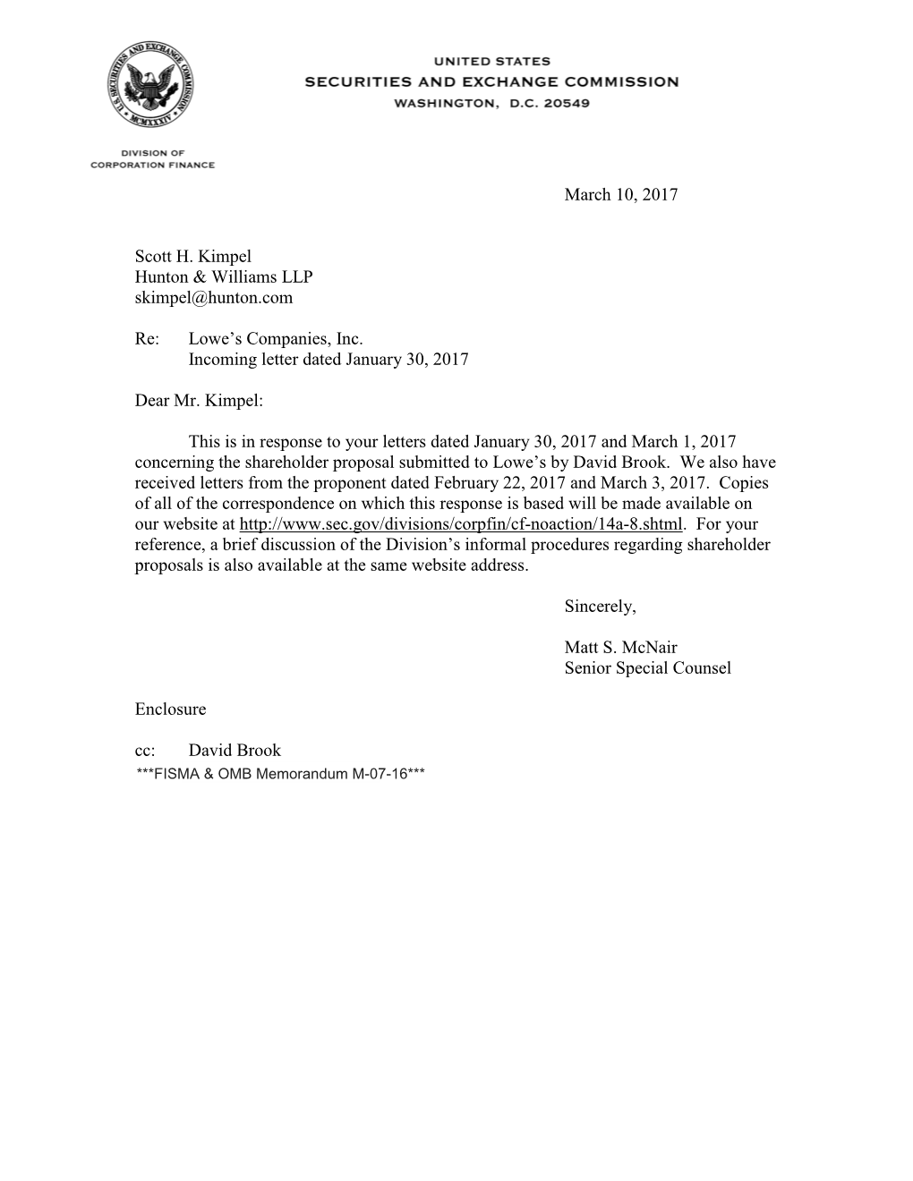 Lowe's Companies, Inc.; Rule 14A-8 No-Action Letter