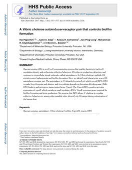 A Vibrio Cholerae Autoinducer-Receptor Pair That Controls Biofilm Formation