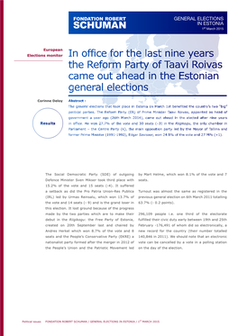 GENERAL ELECTIONS in ESTONIA 1St March 2015