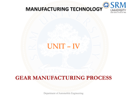 ME1008 U-4, Gear Manufacturing Process