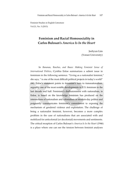 Feminism and Racial Homosociality in Carlos Bulosan's America Is in The