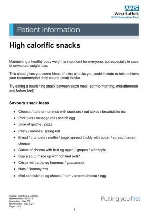 High Calorific Snacks Sheet