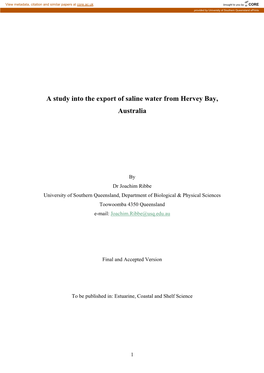 A Study Into the Export of Saline Water from Hervey Bay, Australia
