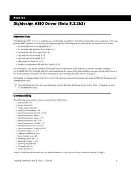 Digidesign ASIO Driver Beta 5.3.3B2 Read Me
