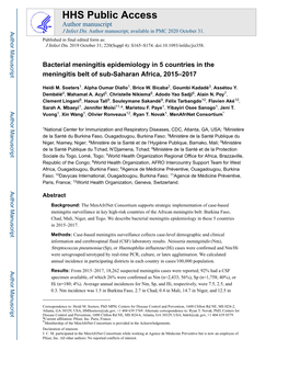 Bacterial Meningitis Epidemiology in 5 Countries in the Meningitis Belt of Sub-Saharan Africa, 2015–2017
